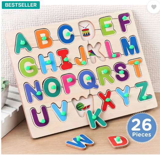 BOZICA Wooden Educational Creative learning A To Z English Alphabets Board Puzzle (Multicolor)