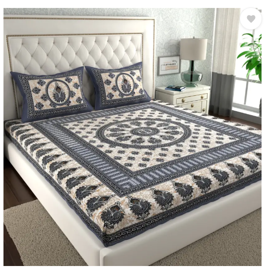 CLOTHOLOGY 144 TC Cotton Double Printed Flat Bedsheet  (Pack of 1, Brown, Grey)