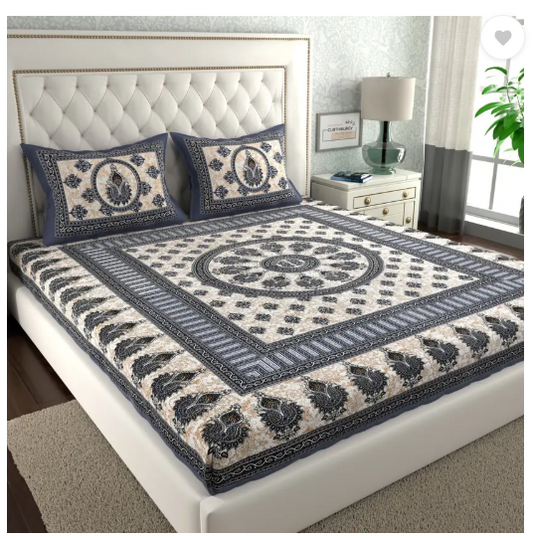 CLOTHOLOGY 144 TC Cotton Double Printed Flat Bedsheet  (Pack of 1, Brown, Grey)