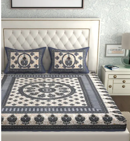 CLOTHOLOGY 144 TC Cotton Double Printed Flat Bedsheet  (Pack of 1, Brown, Grey)