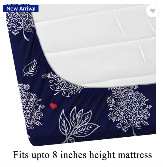 Vrapt 260 TC Polycotton Double Geometric Fitted (Elastic) Bedsheet  (Pack of 1, Blue)