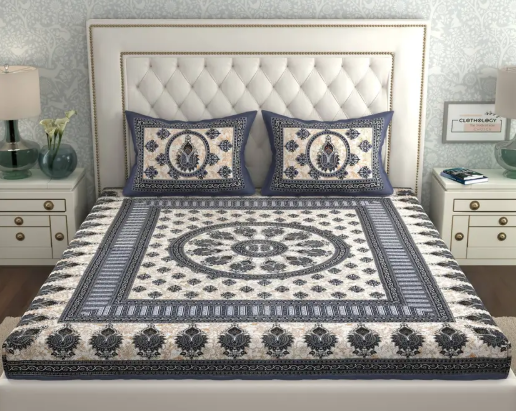 CLOTHOLOGY 144 TC Cotton Double Printed Flat Bedsheet  (Pack of 1, Brown, Grey)