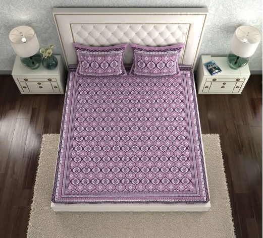 CLOTHOLOGY 144 TC Cotton Double Printed Flat Bedsheet  (Pack of 1, Purple, White)