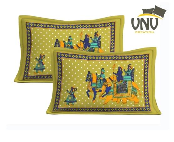 VNV Creation 144 TC Cotton Double Jaipuri Prints Flat Bedsheet  (Pack of 1, Green, White)