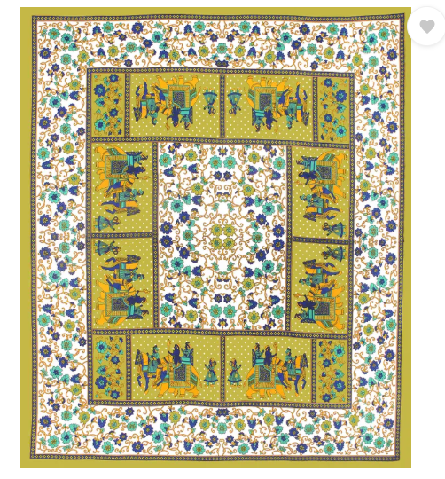 VNV Creation 144 TC Cotton Double Jaipuri Prints Flat Bedsheet  (Pack of 1, Green, White)