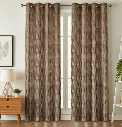 Kraftiq Homes 214 cm (7 ft) Polyester Room Darkening Door Curtain (Pack Of 2)  (Printed, Self Design, Brown)