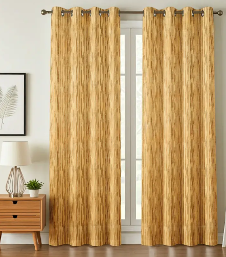 Kraftiq Homes 214 cm (7 ft) Polyester Room Darkening Door Curtain (Pack Of 2)  (Printed, Self Design, Gold)