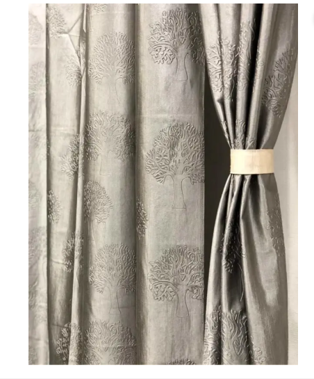 DTODEXPRESS 213.3 cm (7 ft) Polyester Room Darkening Door Curtain (Pack Of 2)  (Floral, Grey)