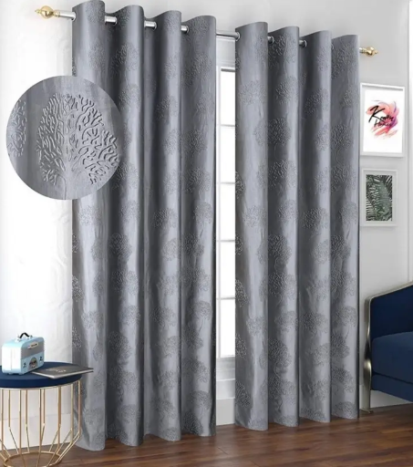 DTODEXPRESS 213.3 cm (7 ft) Polyester Room Darkening Door Curtain (Pack Of 2)  (Floral, Grey)