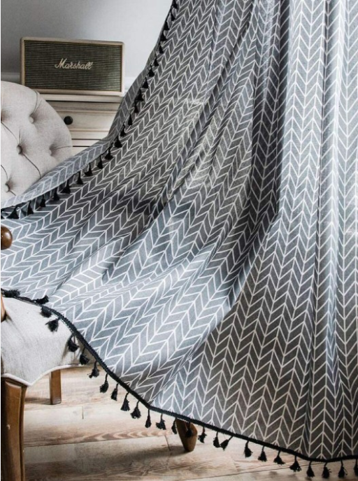 URBAN SPACE | Boho Grey & White Geometric Printed Cotton Door Curtain