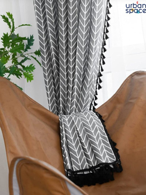 URBAN SPACE | Boho Grey & White Geometric Printed Cotton Door Curtain