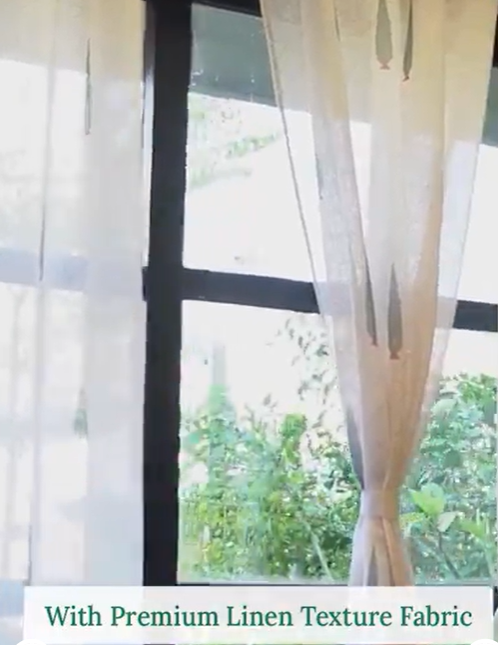 URBAN SPACE | White & Green Set of 2 Ethnic Motifs Sheer Window Curtain