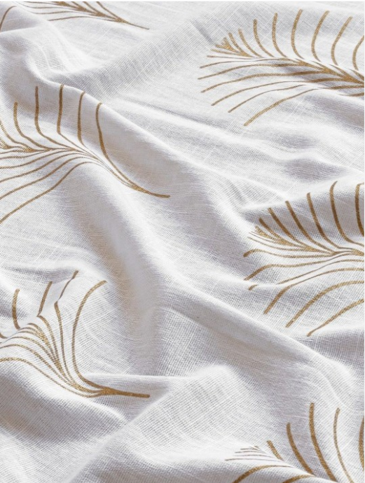 HOMEMONDE | Gold-Toned & White 2 Pieces Floral Printed Cotton Sheer Door Curtains