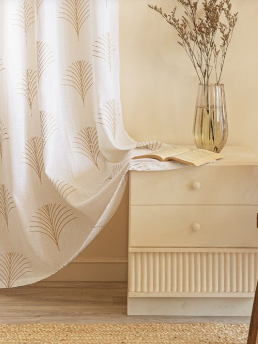 HOMEMONDE | Gold-Toned & White 2 Pieces Floral Printed Cotton Sheer Door Curtains