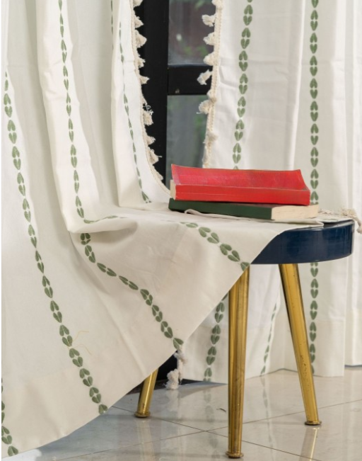 URBAN SPACE | White & Green Embroidered Door Curtain