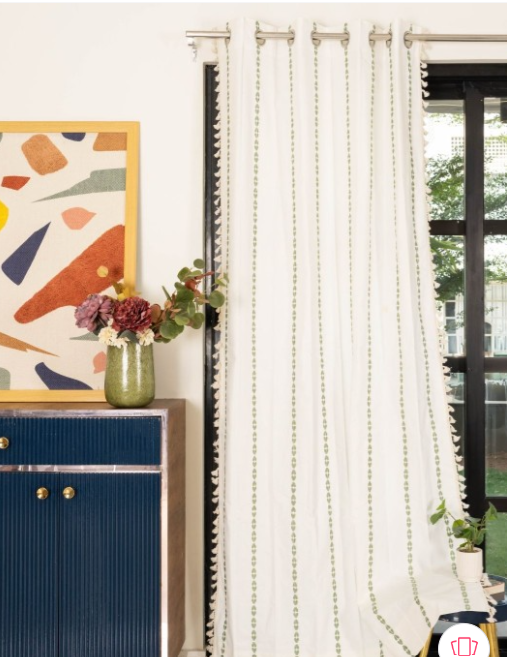 URBAN SPACE | White & Green Embroidered Door Curtain