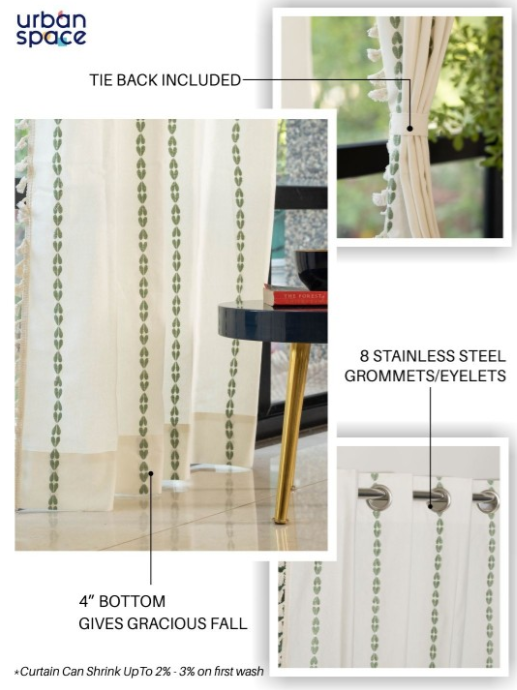 URBAN SPACE | White & Green Embroidered Door Curtain