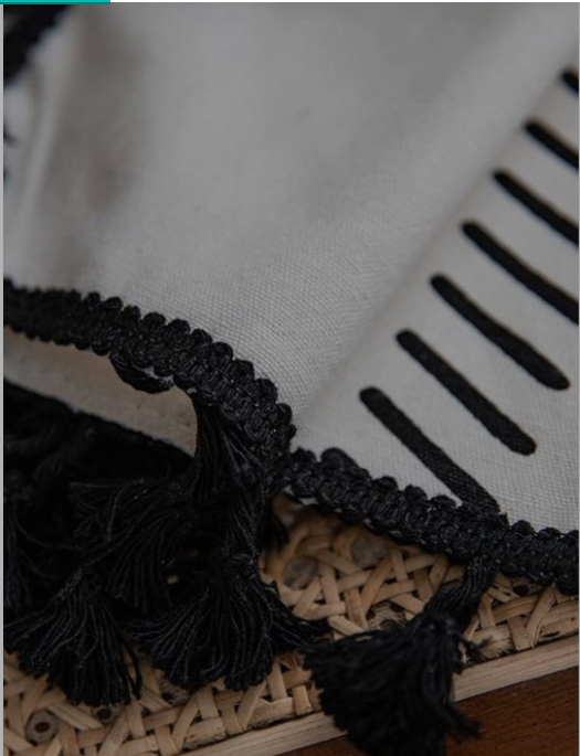 URBAN SPACE |  Boho Black & White Ethnic Motifs Printed Cotton Window Curtain