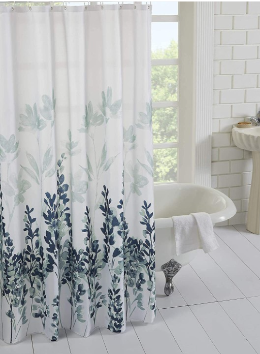 homewards | White & Blue Printed Shower Curtains