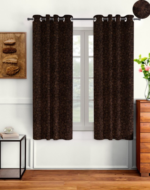Cortina | Brown Set of 2 Abstract Room Darkening Velvet Window Curtains