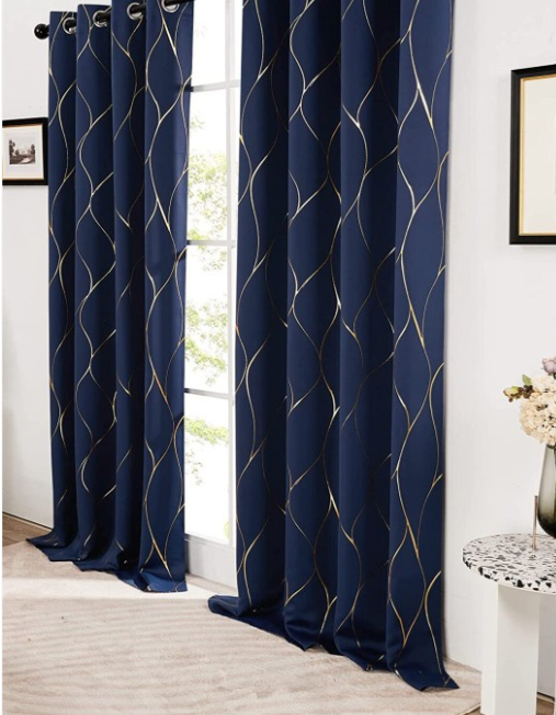 URBAN SPACE |  Navy Blue & Gold-Toned Black Out Door Curtain