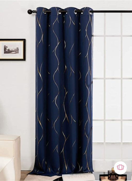 URBAN SPACE |  Navy Blue & Gold-Toned Black Out Door Curtain