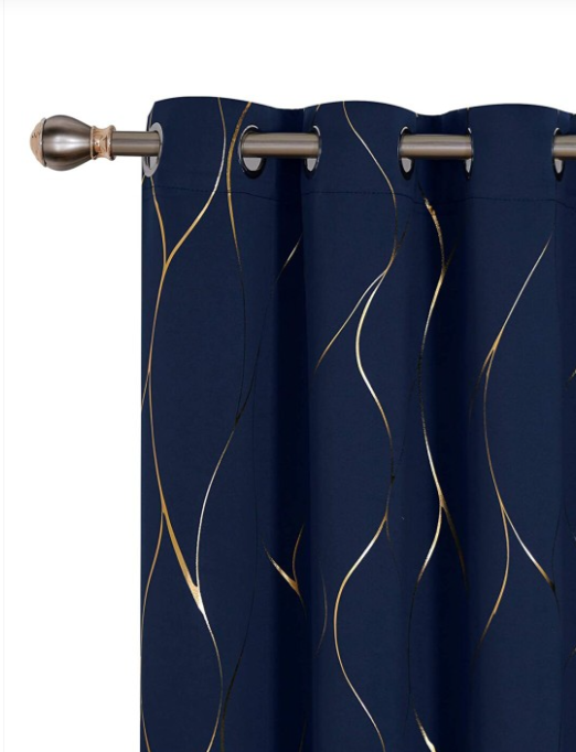 URBAN SPACE |  Navy Blue & Gold-Toned Black Out Door Curtain