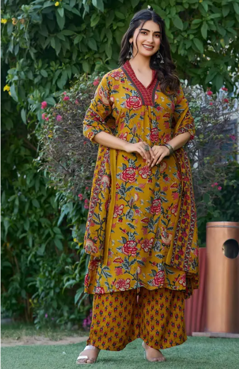 Floral Print Kurta, Salwar & Dupatta Set