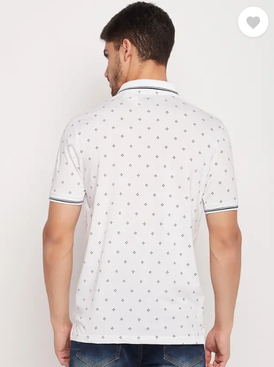 UNIBERRY | Men Printed Polo Neck Cotton Blend White T-Shirt