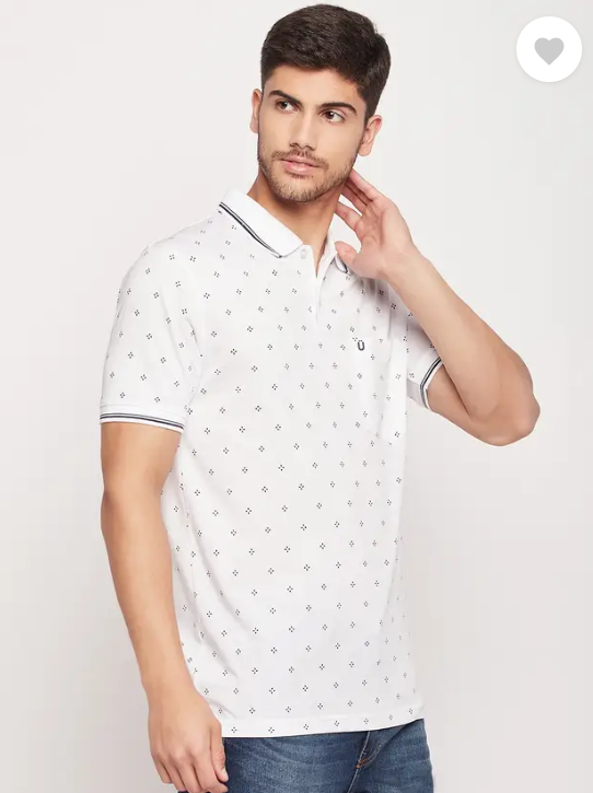 UNIBERRY | Men Printed Polo Neck Cotton Blend White T-Shirt
