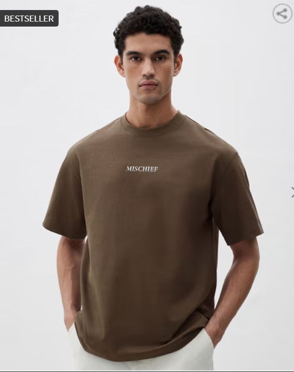 MISCHIEF MONKEY Men Oversized Fit Crew-Neck T-Shirt