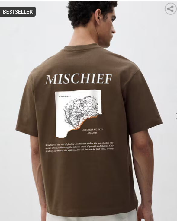 MISCHIEF MONKEY Men Oversized Fit Crew-Neck T-Shirt