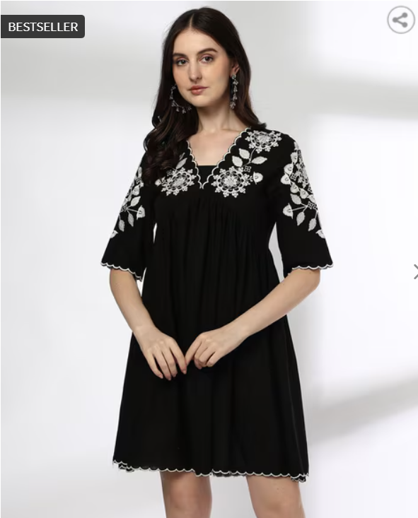 FUSION | Women Embroidered Fit & Flare Dress