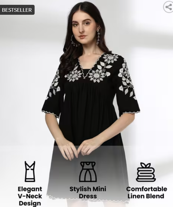 FUSION | Women Embroidered Fit & Flare Dress