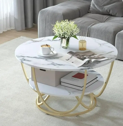 SS CRAFTMAKERS Right Choice Round Shape Coffee Table Engineered Wood Coffee Table (Finish Color - Golden, Pre-assembled)