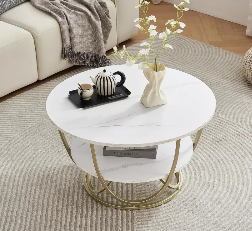 SS CRAFTMAKERS Right Choice Round Shape Coffee Table Engineered Wood Coffee Table (Finish Color - Golden, Pre-assembled)