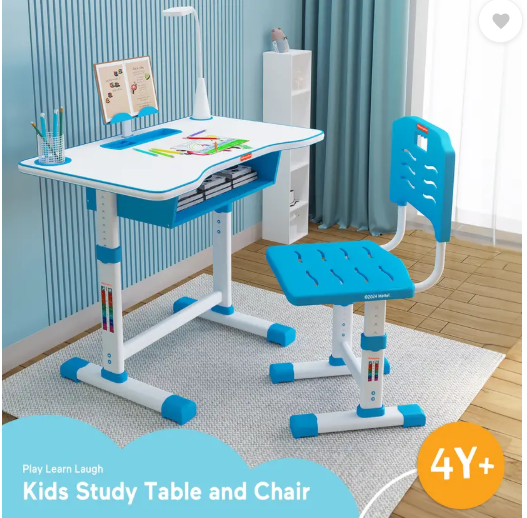 StarAndDaisy Multifunctional Kids Study Table Chair Set with LED Light Plastic Desk Chair Metal Desk Chair (Finish Color - Blue, DIY(Do-It-Yourself))