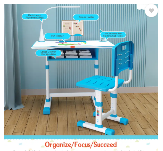 StarAndDaisy Multifunctional Kids Study Table Chair Set with LED Light Plastic Desk Chair Metal Desk Chair (Finish Color - Blue, DIY(Do-It-Yourself))