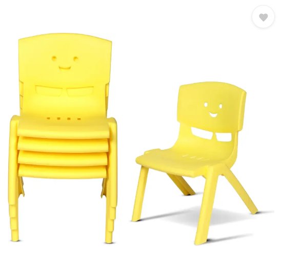 Toyplus Toy Plus Smiley Baby Chair Study Chair for Kids with Backrest, Set of 4 Plastic Chair (Finish Color - Yellow, Pre-assembled)