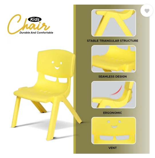 Toyplus Toy Plus Smiley Baby Chair Study Chair for Kids with Backrest, Set of 4 Plastic Chair (Finish Color - Yellow, Pre-assembled)