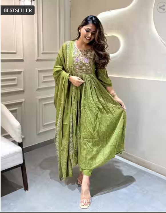 Women Embroidered Flared Kurta & Pants with Dupatta