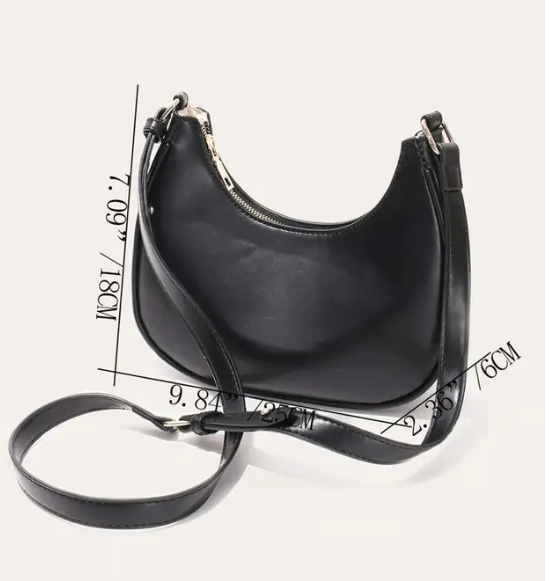Black Women Sling Bag Small Crescent Leather Shoulder Bag for Women Crossbody Half Moon Hobo Bag