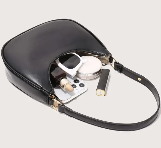 Black Women Sling Bag Small Crescent Leather Shoulder Bag for Women Crossbody Half Moon Hobo Bag