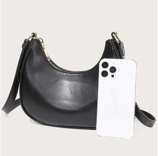 Black Women Sling Bag Small Crescent Leather Shoulder Bag for Women Crossbody Half Moon Hobo Bag