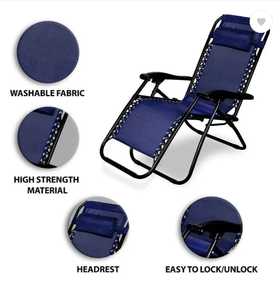 SHOPIVAAN Zero Gravity Foldable Recliner Camping Chair Solid Wood Adjustable Fabric Outdoor Chair  (Blue Big Chair, Pre-assembled)