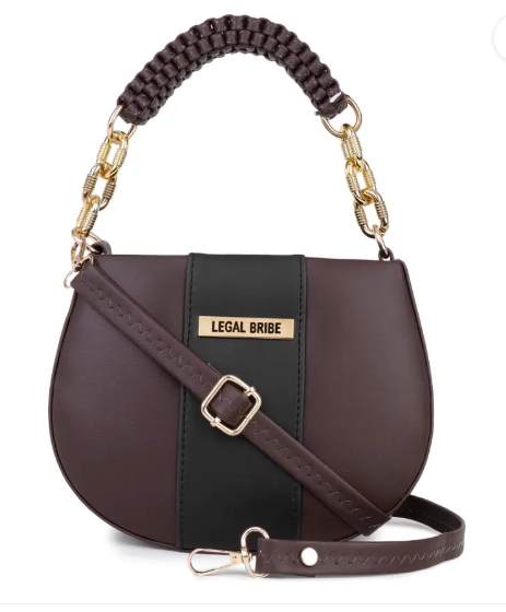 Brown Women Sling Bag Knitted Handle Sling Bag