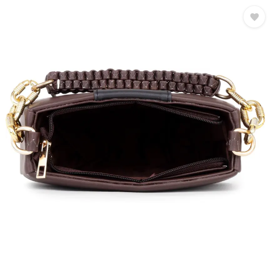 Brown Women Sling Bag Knitted Handle Sling Bag