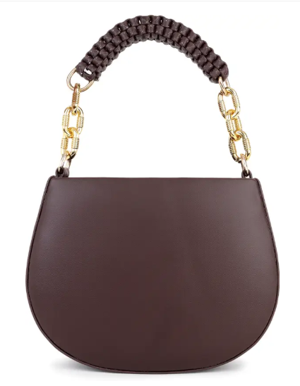 Brown Women Sling Bag Knitted Handle Sling Bag