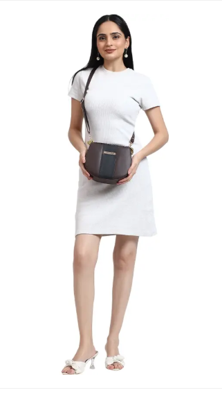 Brown Women Sling Bag Knitted Handle Sling Bag