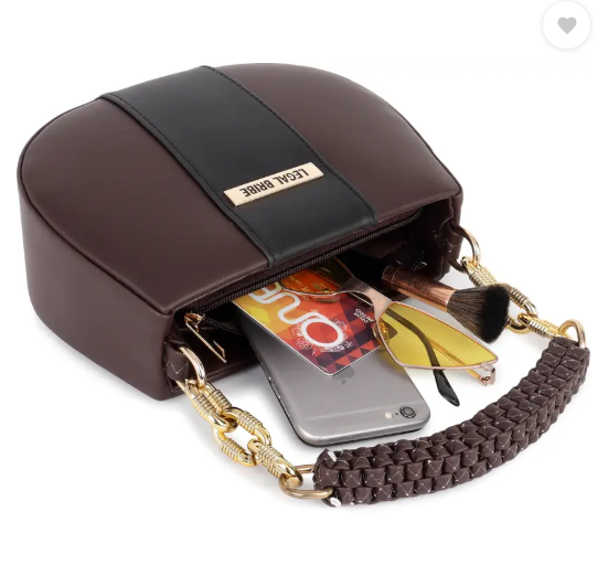 Brown Women Sling Bag Knitted Handle Sling Bag
